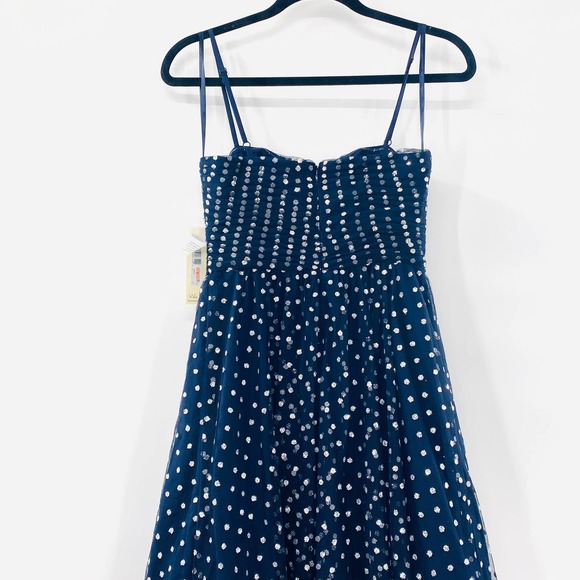 Eliza J Navy Glitter Mesh Fit & Flare Sweetheart Cocktail Dress Size 2 NWT - Picture 8 of 16